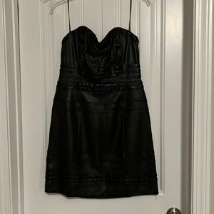 GUESS Strapless leatherette trim dress